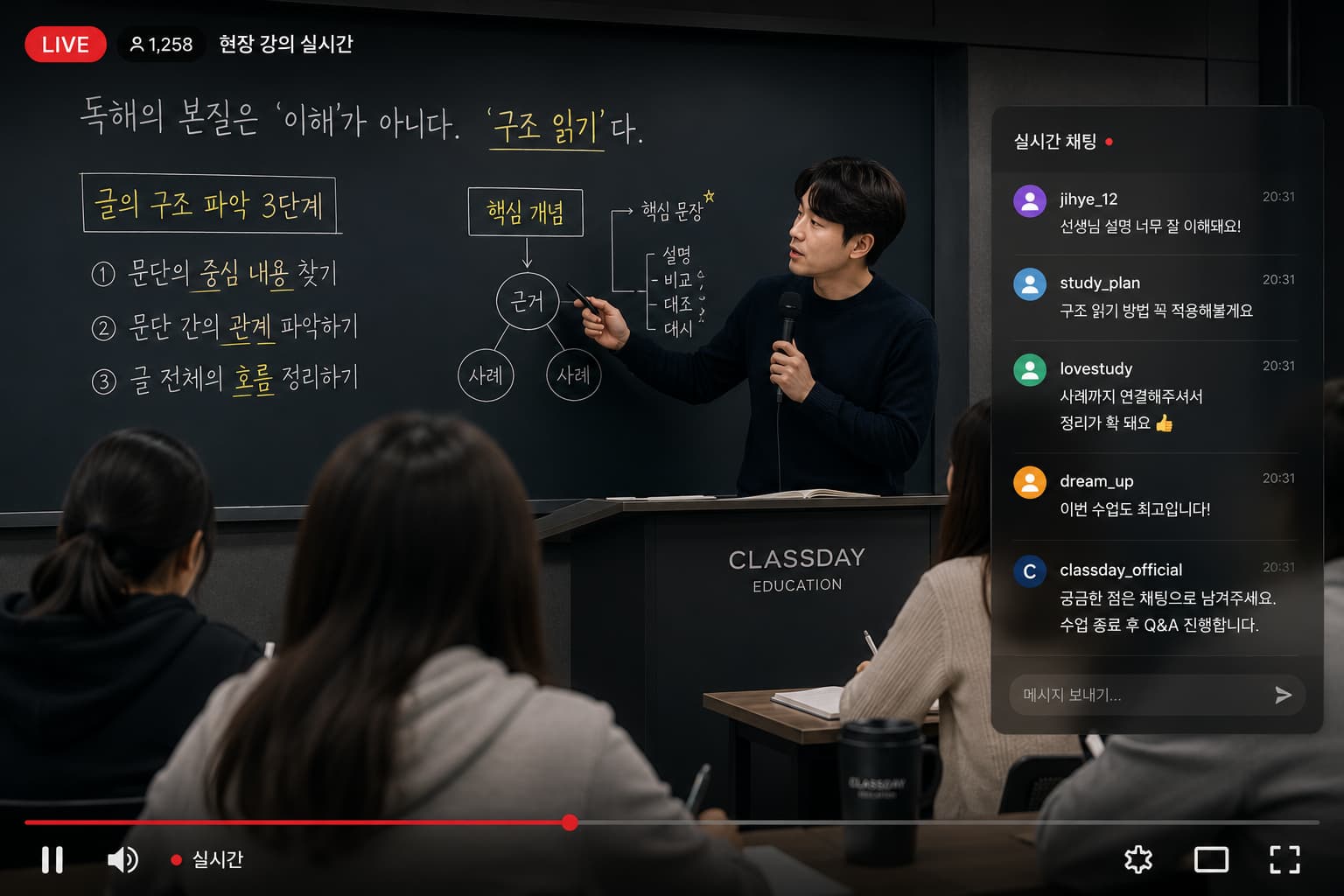대치동 실시간 라이브 수업 화면