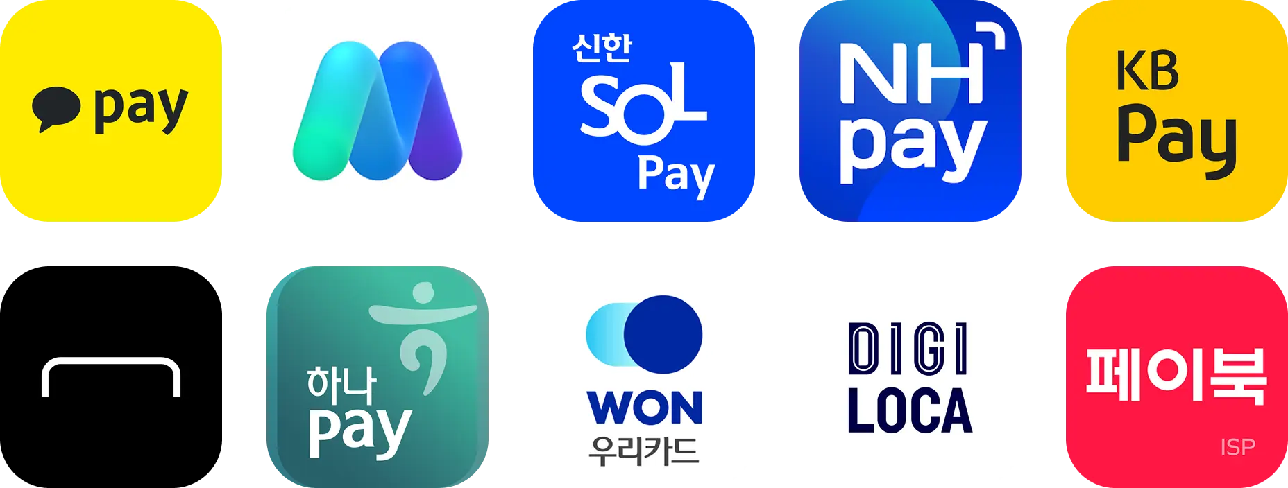 국내 주요 카드사 및 간편결제 아이콘